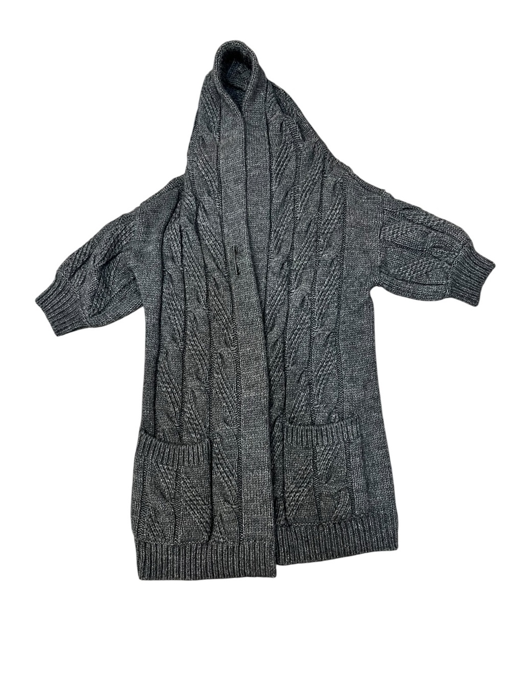 Vince Charcoal Cable-Knit Open-Front Cardigan with hood - alpaca wool blend sz L